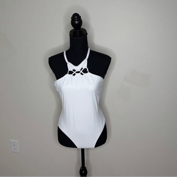 La Blanca Halter Cross Back Swim Suit White Size 8 - Picture 1 of 5